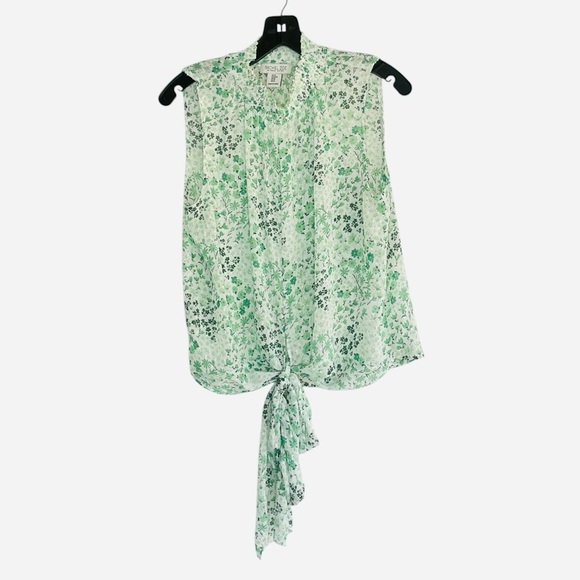 Rachel Zoe Green Floral Sheer front tie Top size M - Picture 1 of 11